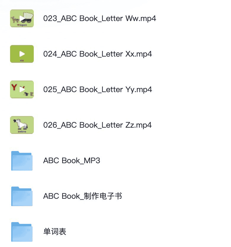 ABCbook （26集）AR0.8（含单词表、故事书、音频和视频）